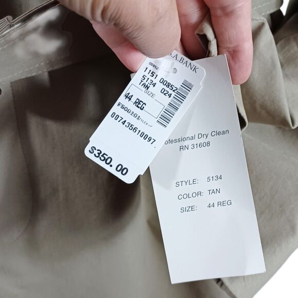 NWT Jos A Bank $350 Tan Trench Coat 44R Removable Plaid Wool Liner Belted Long - Picture 12 of 12